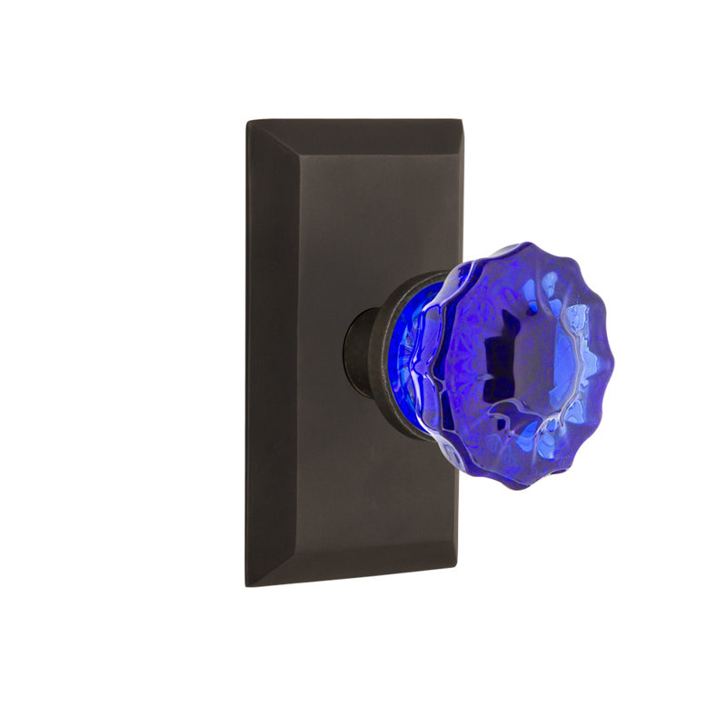 Plaque Studio avec bouton de porte en cristal cobalt, Bronze frotté à l'huile