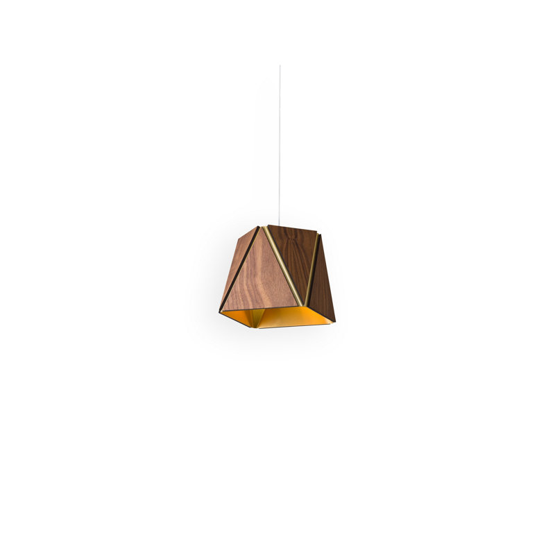 Luminaire suspendu géométrique unique en bois à 1 lumière Calx, 2700 K, H 6,38 po x l 10 po x P 10 po, Laiton brossé