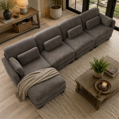 Canapé modulaire minimaliste modulaire à 4 places avec revêtement en chenille et capitonnage Channel