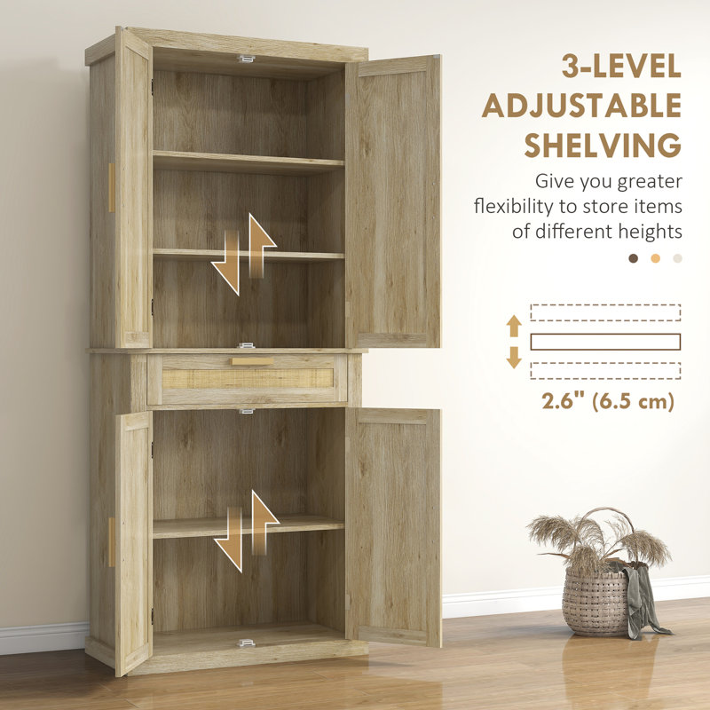 Oak and Rattan 72" Tall Kitchen Pantry Storage Cabinet