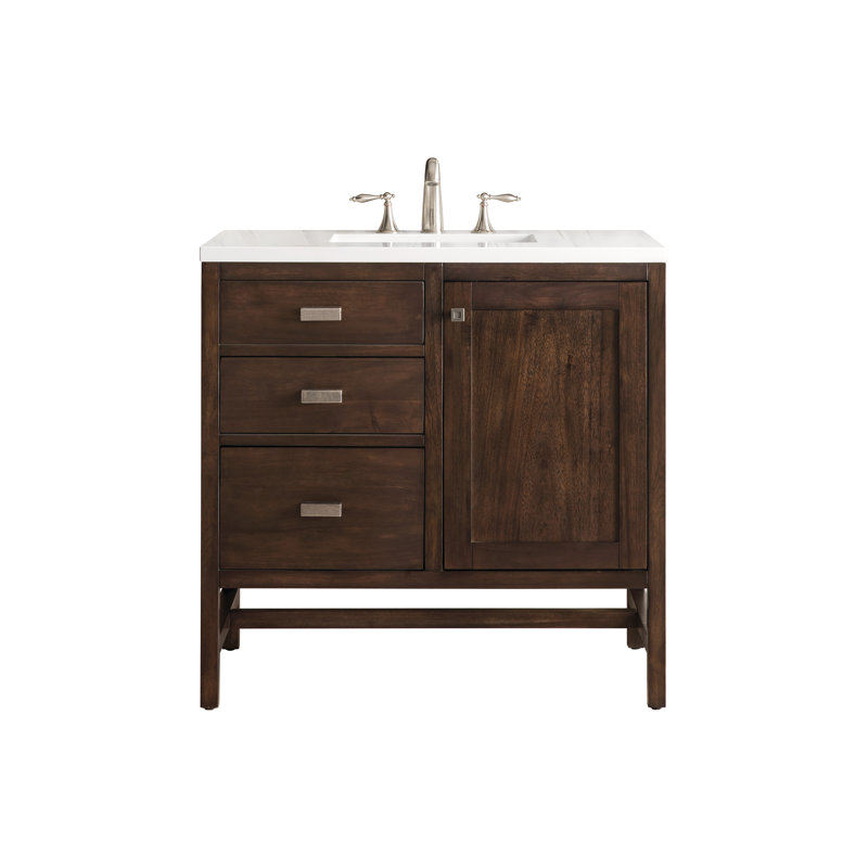 Addison 36'' W Vanity, Mid-Century Acacia, Carrara White, 8" Widespread