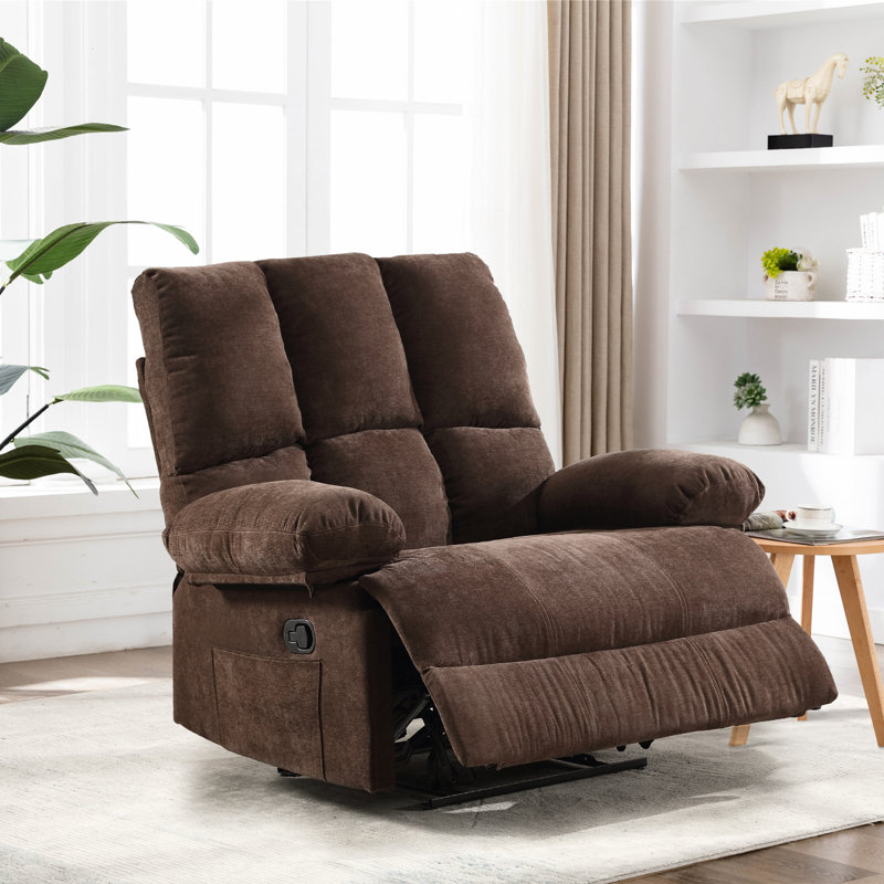 Acotas Oversized Chenille Standard Recliner Chair, Brown