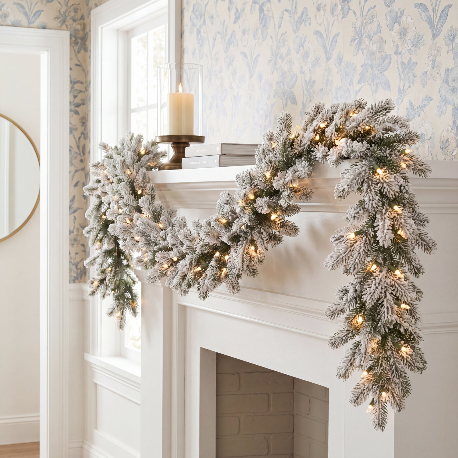 108" Frosted Pre-Lit Spruce Garland