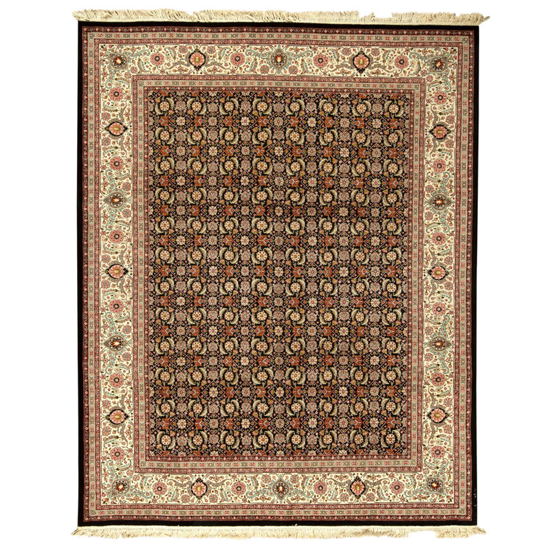 High-Quality Hand-Knotted Black And Ivory Area Rug