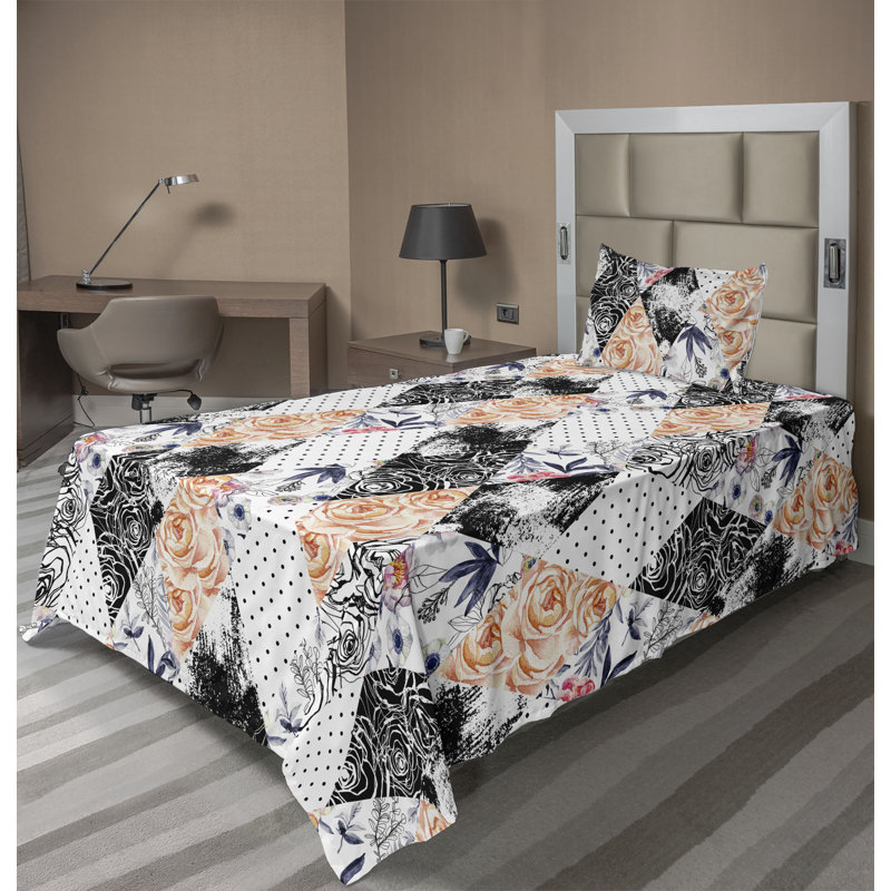 Ambesonne Watercolor Botany Sheet Set 4 Pcs Retro Boho Bloom, Twin Sheet Set with 1 Pillowcase