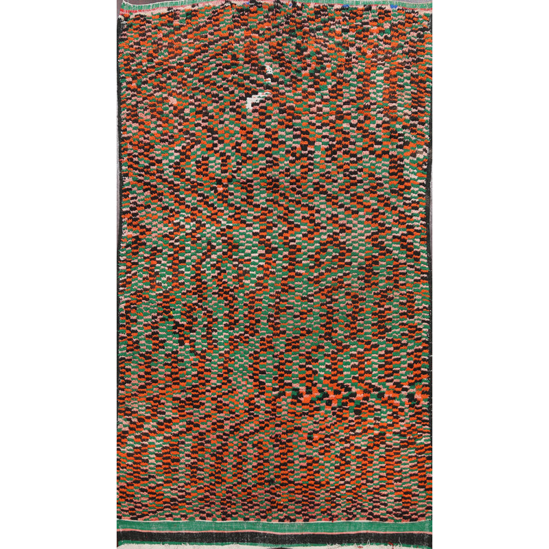 Tapis décoratif en laine de conception unique 5 pi 10 po x 8 pi 8 po noué à la main des années 1970