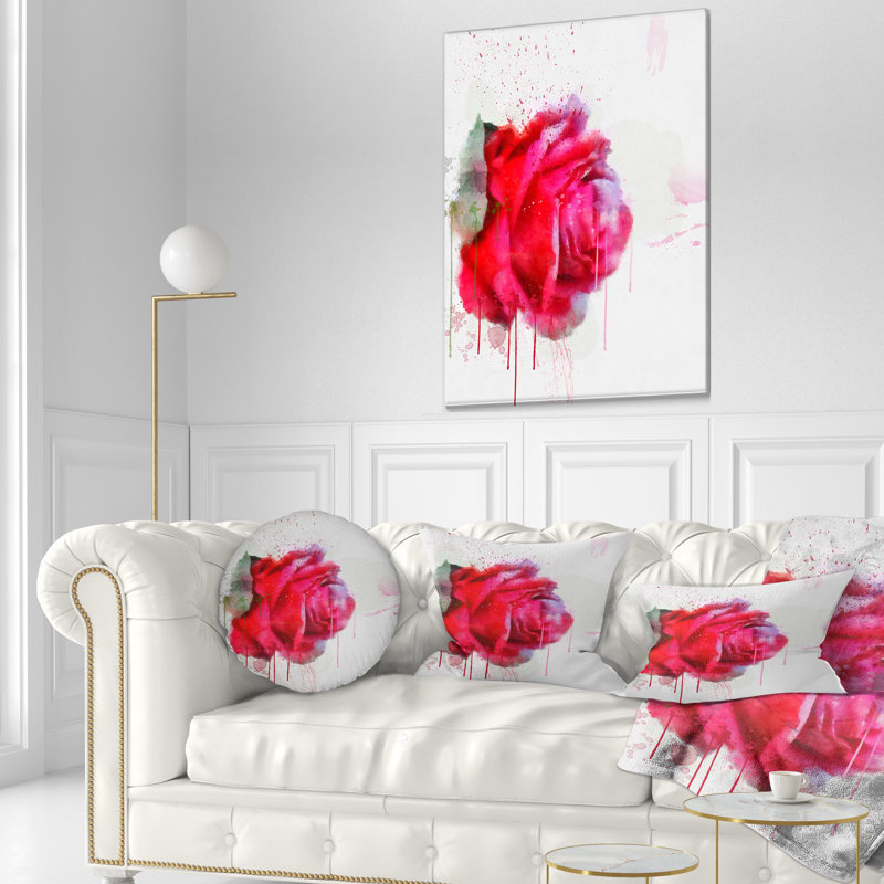 Coussin Watercolor Red Rose - Floral, Rectangle, 12 po x 20 po