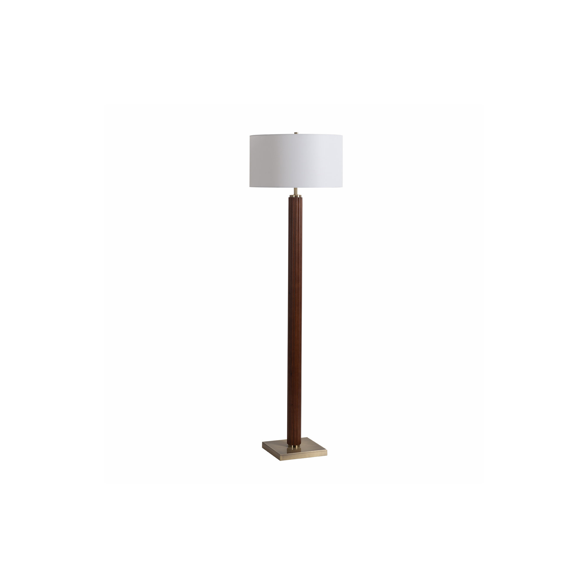 Tambo Floor Lamp -  Weathered Brass, White linen Shade, Dimmer, Dark Walnut