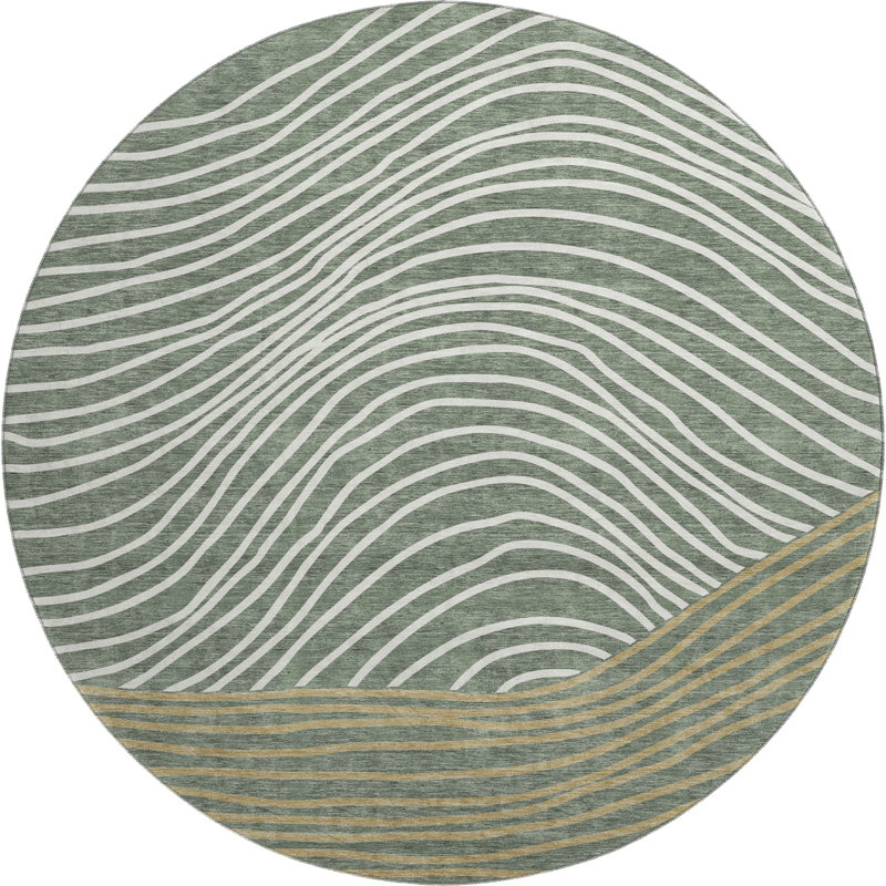Premium Machine Washable Mayfield AMF2350 Stripes Rug, 8' Round, Basil