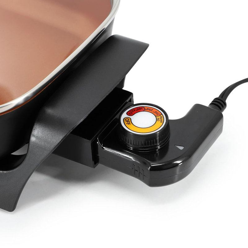 Poêle électrique de 8 pouces avec couvercle, poêle à frire en cuivre antiadhésif, poêle de comptoir compacte avec contrôle de la température, noir