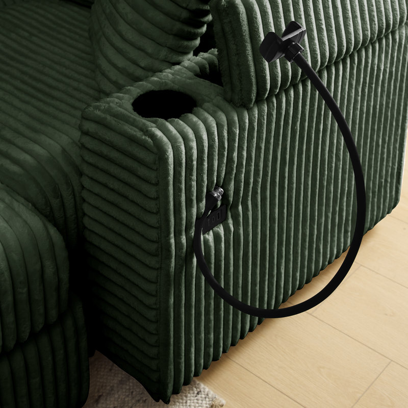 6-Seater U-Shaped Corduroy Sofa Set - with USB Charging Ports, Phone Holders, and Multi-Functional Storage Armrests
