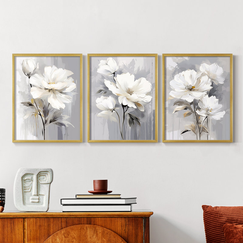 Étude florale série CXLV III -Set de 3 estampes giclées encadrées -Prêt à