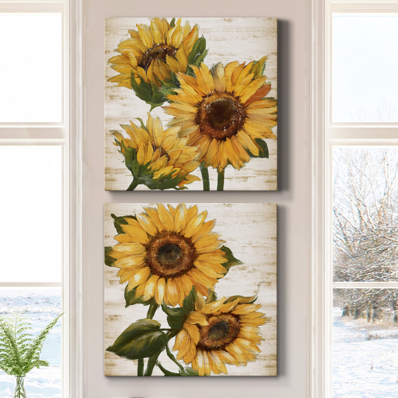 Tournesol d'été I - ensemble de 2 peintures, H 32 po x l 64 po, Toile tendue, Sans cadre