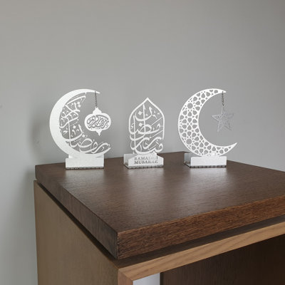 Ensemble de 3 porte-bougies en métal Ramadan Mubarak