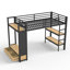 Structure de lit simple simple avec garde-robe, lit mezzanine en métal avec tablettes de rangement et panneau perforé, noir