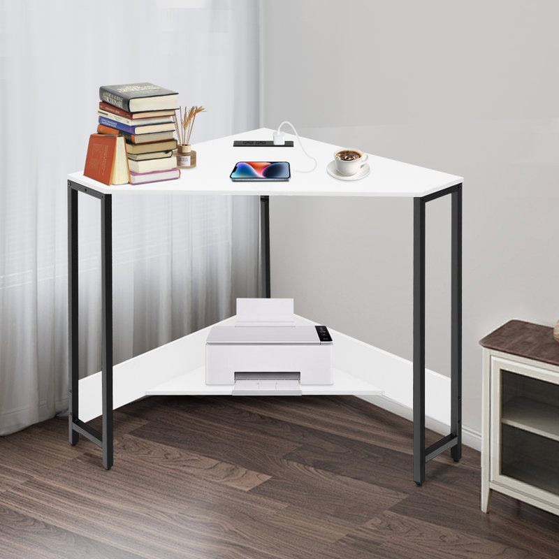 Humza Metal Base Computer Desk with Power Outlet, White