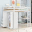 Lit mezzanine double en bois avec garde-robe intégrée, bureau, tablettes de rangement et tiroirs-118039102