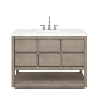 Oakman 48" Carrara White Marble Countertop Bath Vanity in Gray Oak with Chrome Faucet