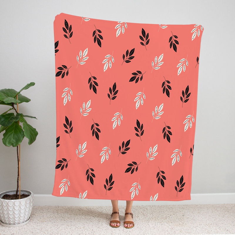 Throw Blanket, 68" W x 80" L, Floral/Abstract, Pink/Black/White