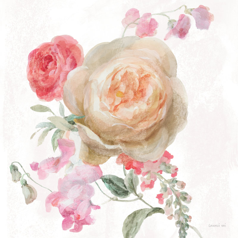 Sorbet Floret III par Danhui Nai - Peinture, H 30 po x l 30 po, Papier avec cadre simple argenté sans passe-parto