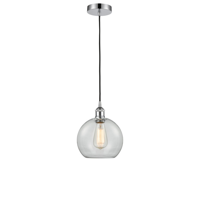 Luminaire suspendu simple à 1 lumière Ralph, H 10,75 po x l 8 po x P 8 po, Transparent, Chrome poli