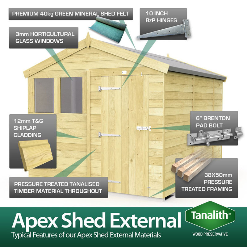 Apex Shed - Single Door with Windows, 7ft x 7ft