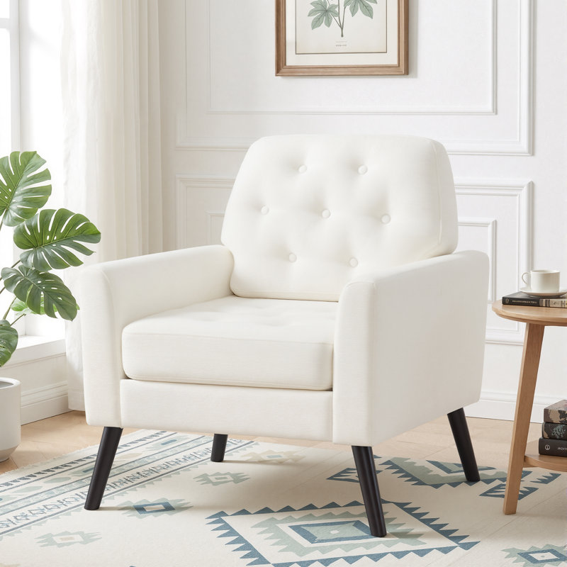 Accent Chair with Button-Tufted Back, White