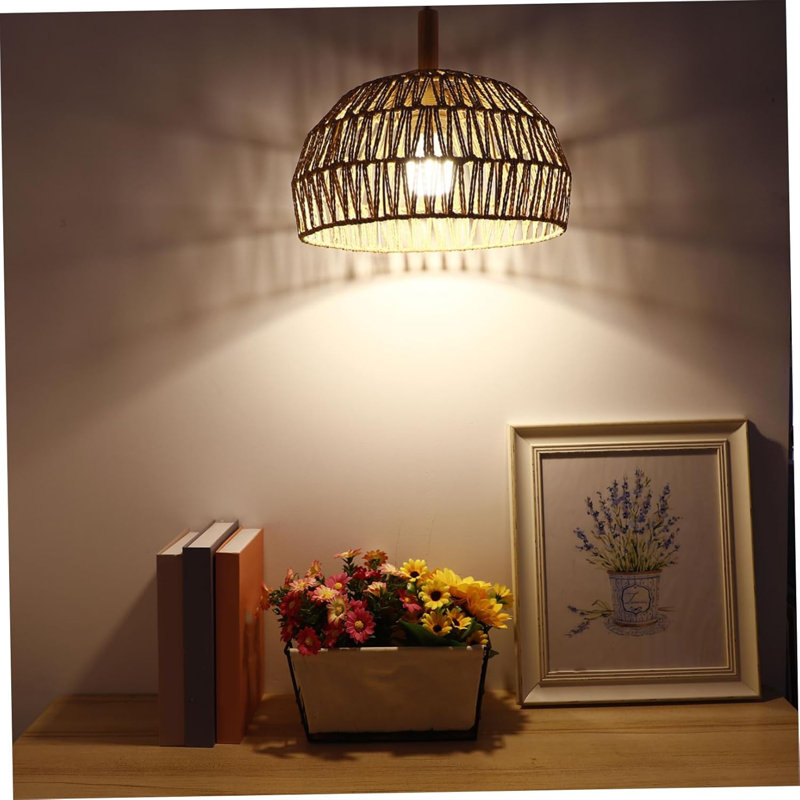 Abat-jour de lustre d'hémisphère en rotin tissé Boho, remplacement de l'abat-jour du luminaire suspendu