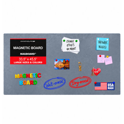 Tableau magnétique argenté 85 cm x 116 cm - Tableau effaçable à sec et à l'eau, à fixer au mur, pour la maison, le bureau et la salle de classe - Bandes adhésives Command incluses