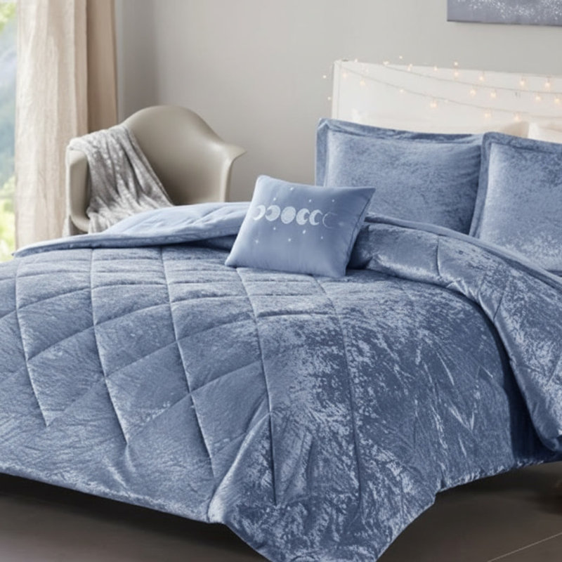 Ensemble d'édredon en velours double / grand avec coussin décoratif, L 90 po x l 90 po