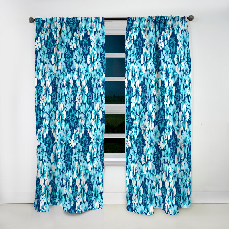 Rideau simple occultant à motif floral indigo Hawaii, L 52 po x L 90 po