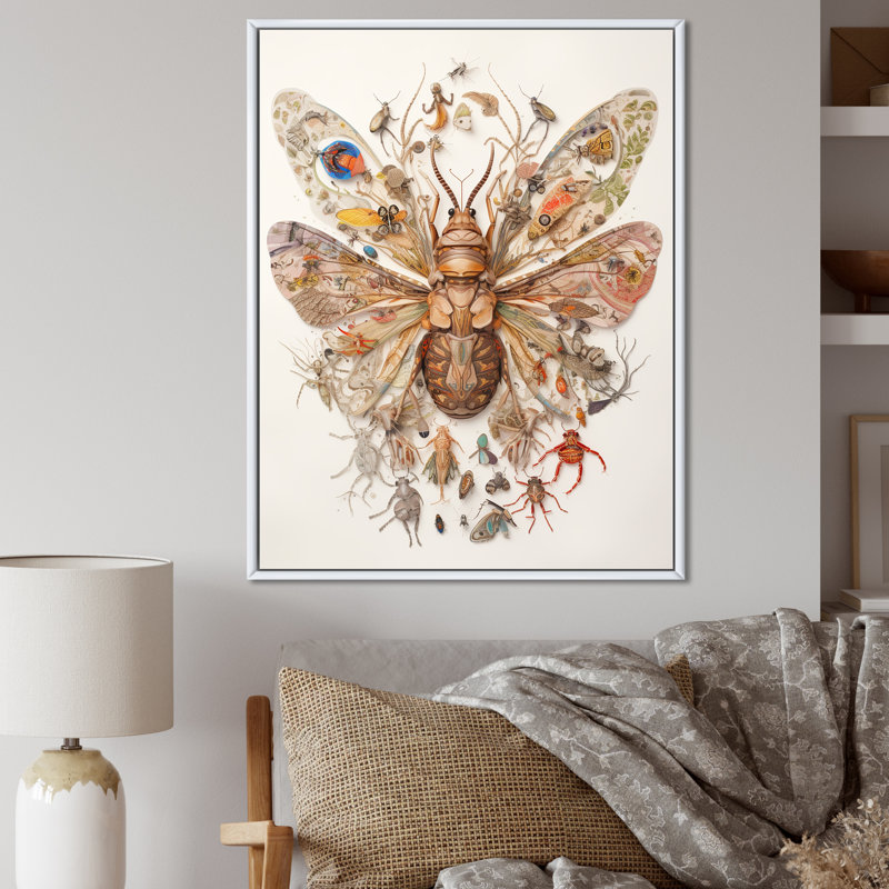 Illustration rétro de papillon de nuit brun, H 32 po x l 16 po x P 1 po, Cadre flottant blanc