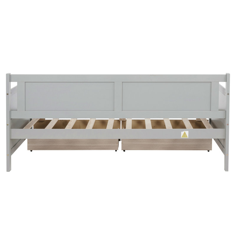 Twin Size Pine Wood Daybed With Two Storage Drawers, Gray
