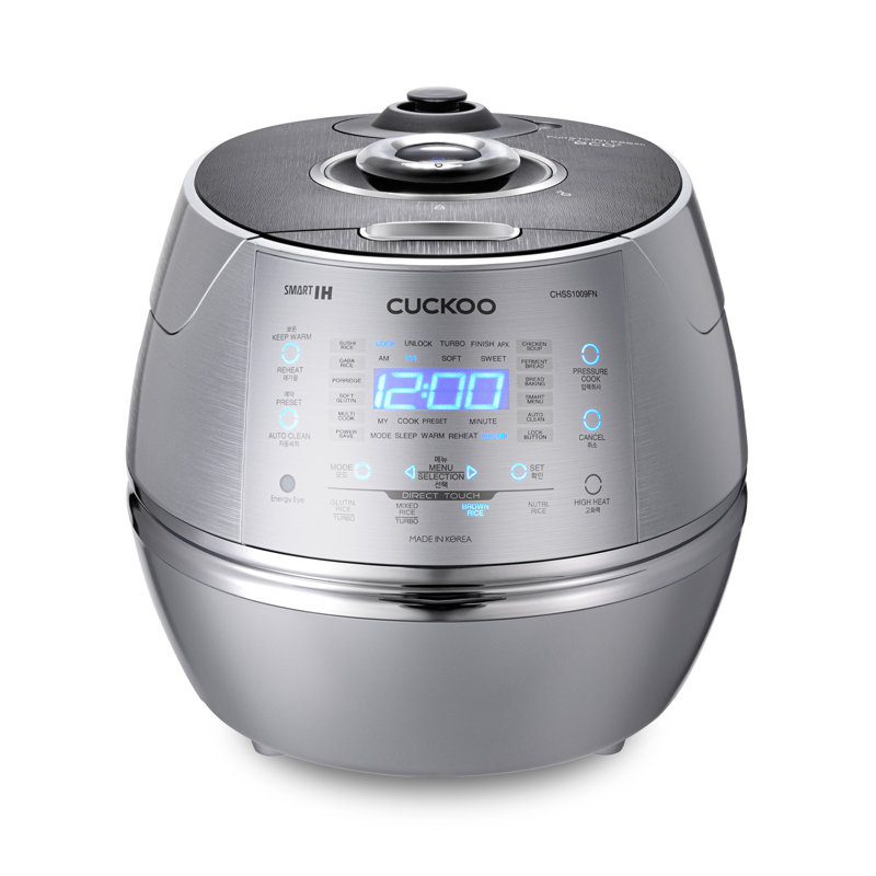 Cuiseur à riz à haute pression 10 tasses non cuit / 20 tasses avec technologie de chauffage par induction CUCKoo, grande machine à riz avec 17 options de menu et plaque à vapeur, guide audio, argent (CRP-CHSS1009FN)