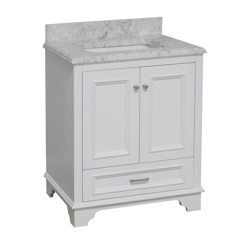 Loughlam 30'' Single Bathroom Vanity with Top, Carrara Marble, White