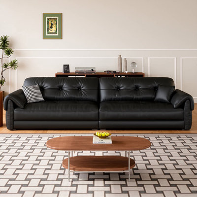 Black Genuine Leather Modular Sofa cushion couch