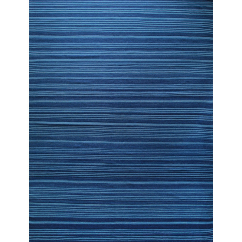 Tapis bleu en laine à tissage plat Lafonda, Rectangle 4 pi x 6 pi
