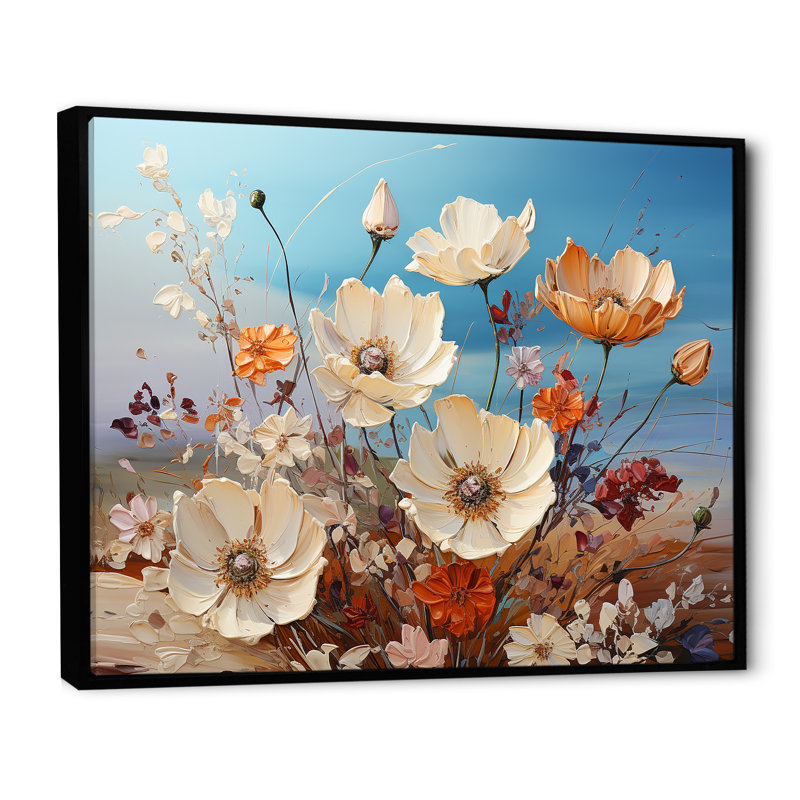 «White Wildflowers Farmhouse Charm» sur impression sur toile, Cadre flottant noir, H 24 po x l 32 po x P 1 po
