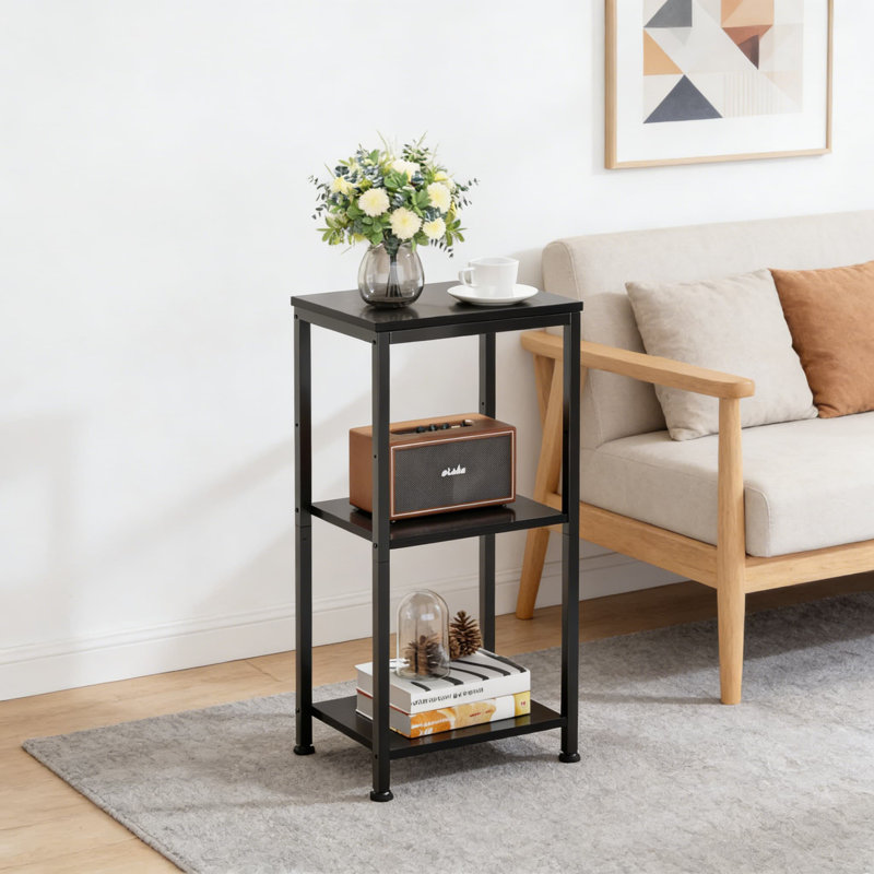 3-Tier Slim Side Table With Storage Shelves, Tall Narrow End Table For Small Spaces, Industrial Rustic Telephone Table For Living Room, Bedroom, Office, Hallway