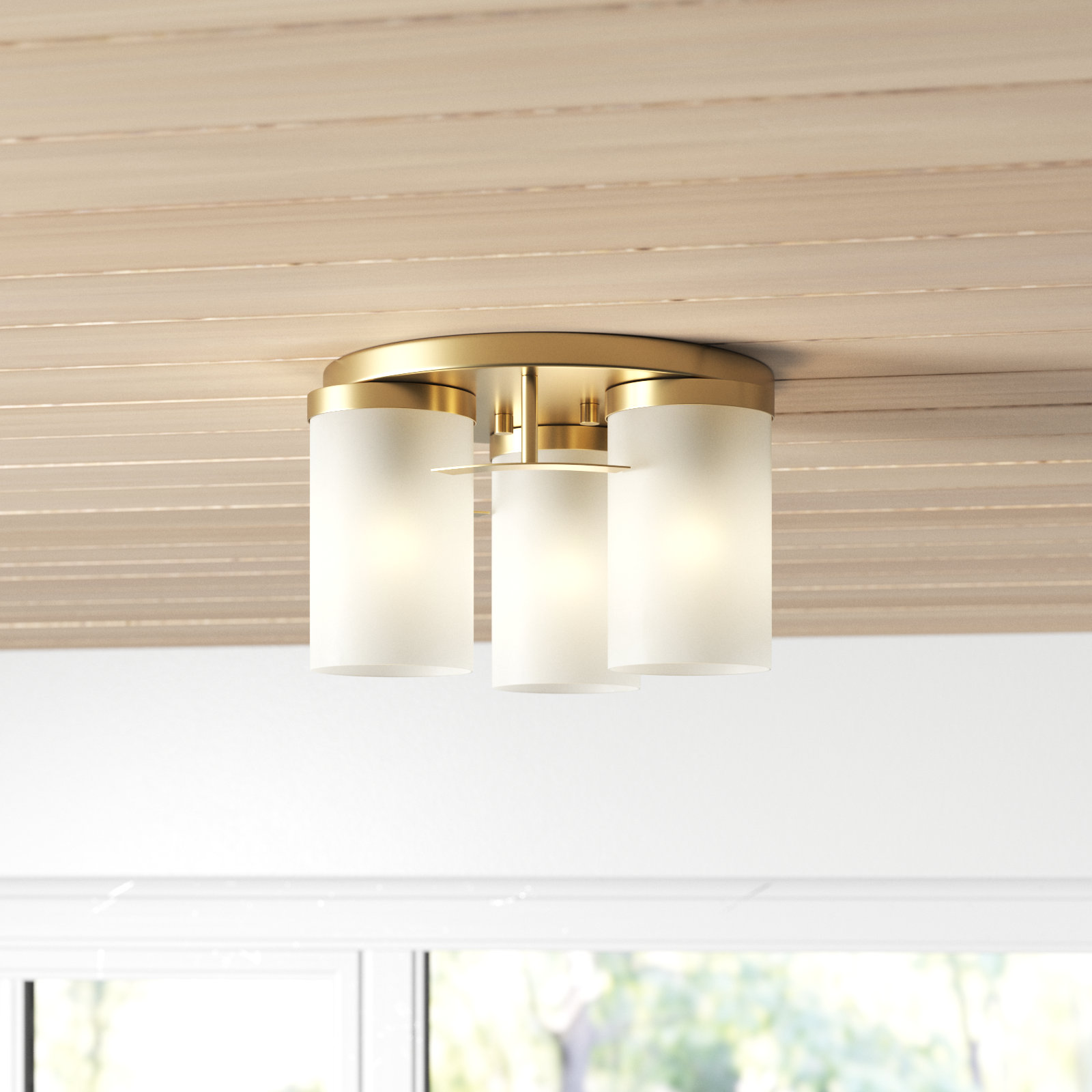 Rudaigh 3 Light Glass Flush Mount, Brass Gold
