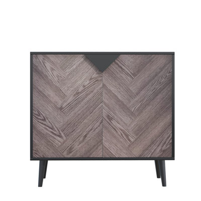 Wood Finish Storage Free Standing Accent Cabinet, Buffet Cabinet with Doors, Sideboard Table with Storage for Dining Room, Entryway, Black+Grey, 15.8"D x 55.1"W x 27.6"H