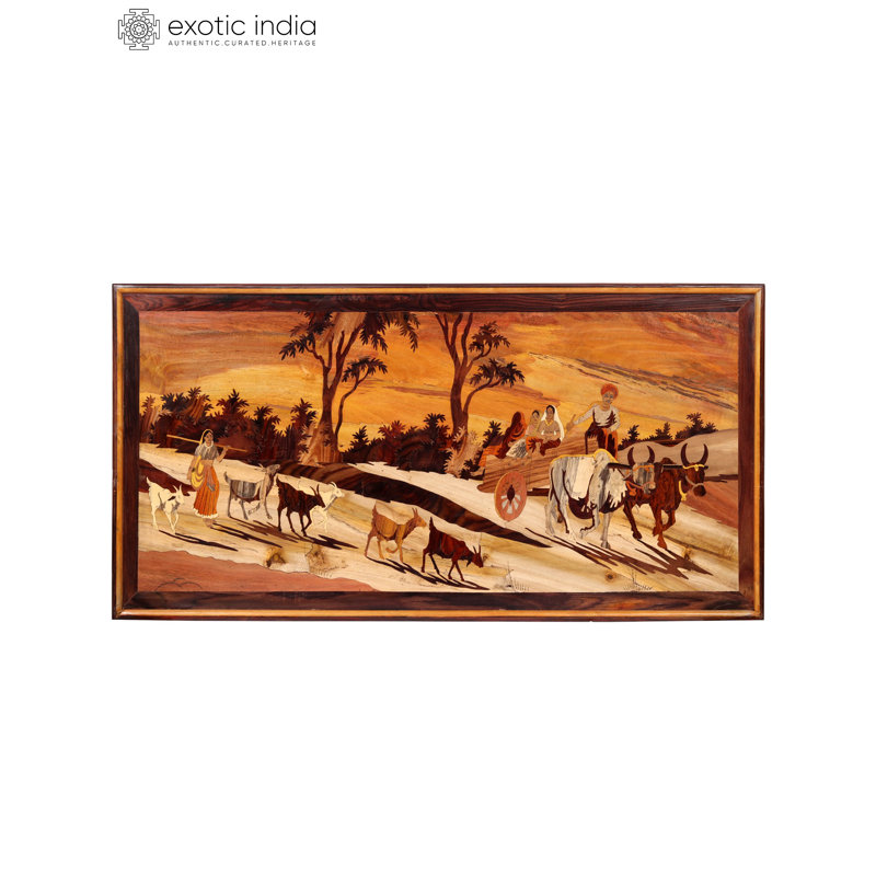 Grand art mural en bois sculpté à la main en scène pastorale 3D, charrette à bœufs de 48 pouces et panneau de berger pour décor de ferme
