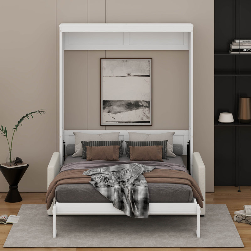 Lit escamotable avec coussin Murphy, Blanc, Double
