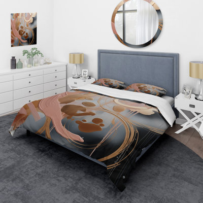 Abstract Pink And Gold Liquid Ink Circles II - Abstract Shapes Duvet Cover Set