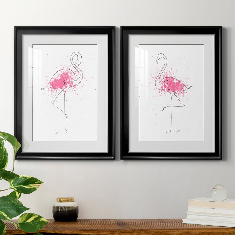 Flamingo Splash I - ensemble de 2 reproductions d'art, H 18,5 po x l 49 po x P 1,5 po, H 31,5 po x l 47 po x P 1,5 po, Blanc