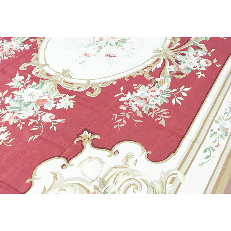 Hand-Knotted High-Quality Red and Ivory Area Rug