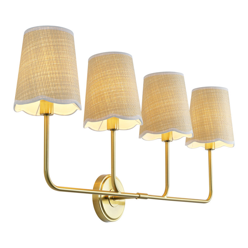 Lila Traditional Coastal Scalloped Fabric Shade/Metal LED Vanity Light, 4 Lights