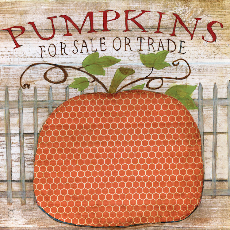 Citrouilles à la vente, impression sur toile tendue, H 12 po x l 12 po x P 1,5 po, Toile tendue, Pas de tapis