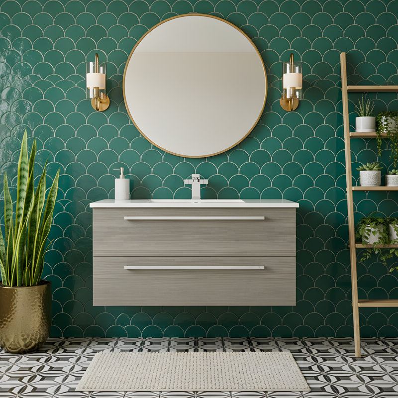 Silhouette 36" Single Sink Bathroom Vanity with Cultured Marble Top, Aria