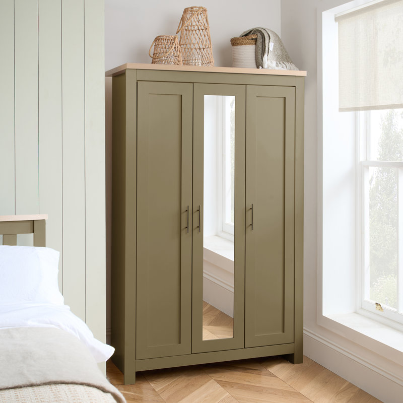 Portico 3 Door Manufactured Wood Wardrobe, Olive